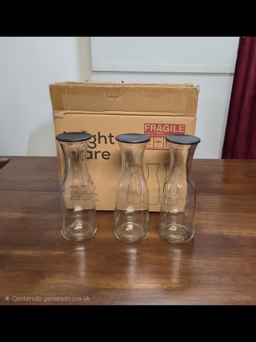 Glass Carafe Set with Black Lids - 3-Pack